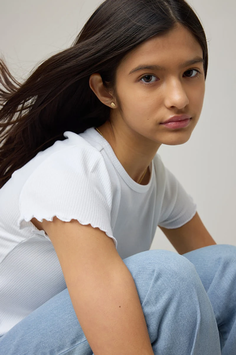 Hello Franki Everly Lettuce Edge Rib Knit T-Shirt for girls