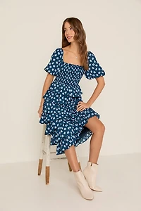 Katheryn Floral Midi Dress Navy