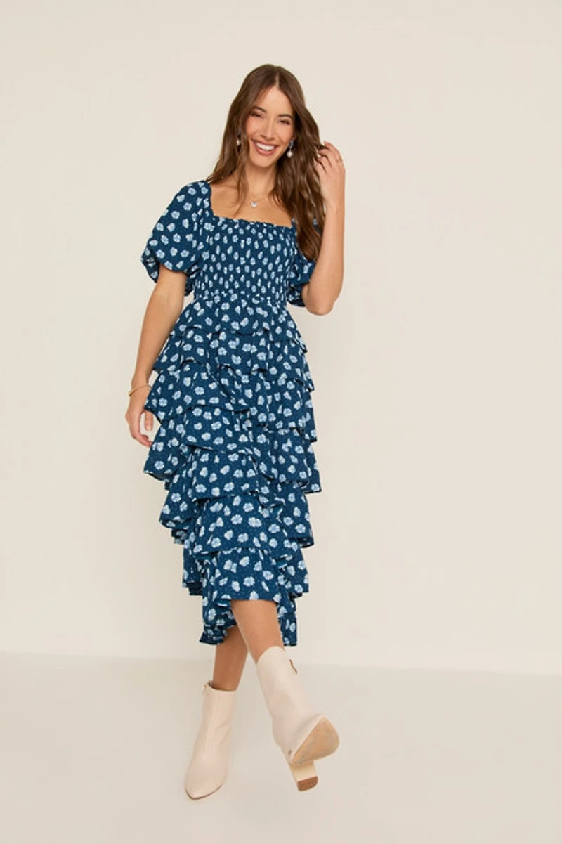 Katheryn Floral Midi Dress Navy