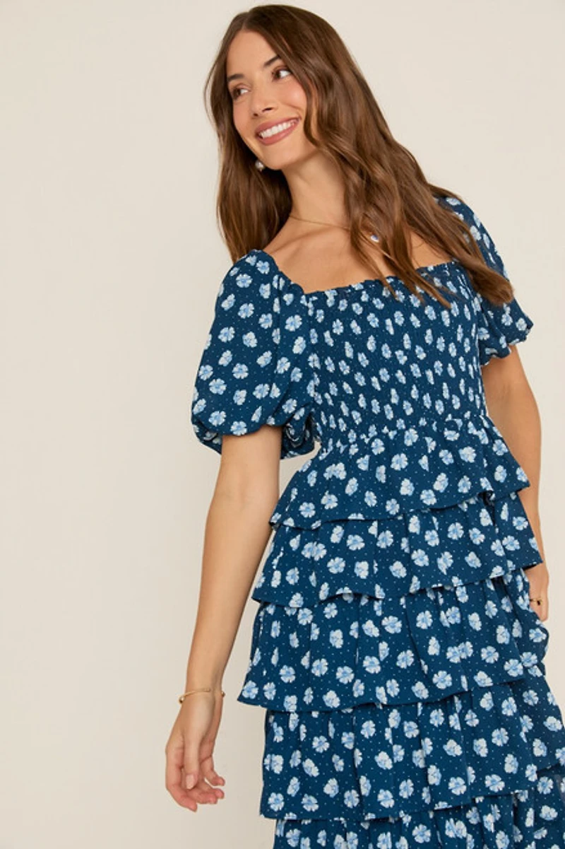 Katheryn Floral Midi Dress Navy