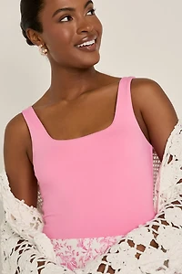 yummi by francesca's Sleeveless Square Neck Tank Bodysuit Pink