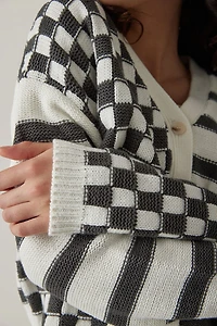 Hello Franki Mixed Print Cardigan for girls Charcoal