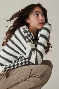 Hello Franki Mixed Print Cardigan for girls Charcoal