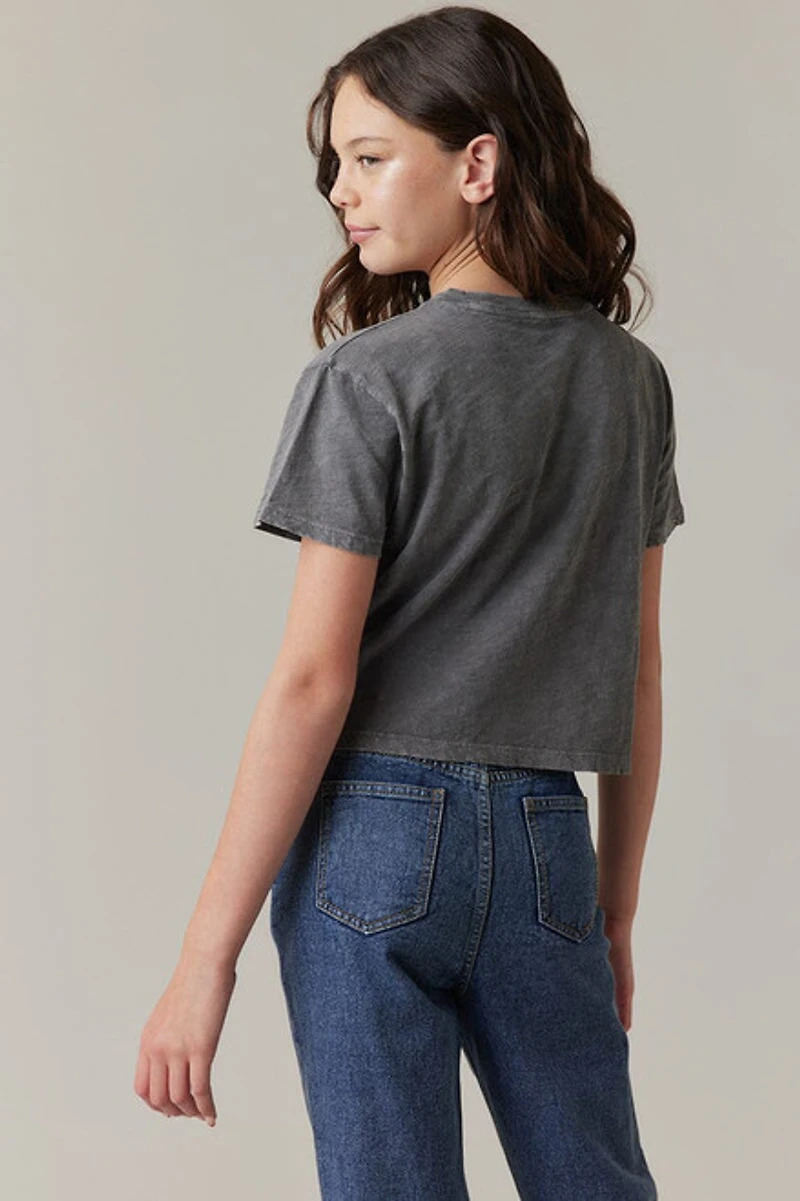 Hello Franki Olivia Cropped Slub T-Shirt for girls Charcoal