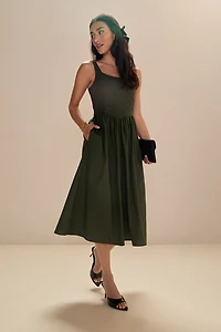 Rhiannon Corset Top Midi Dress Olive Green
