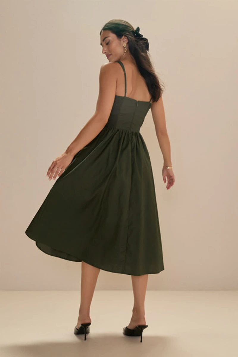 Rhiannon Corset Top Midi Dress Olive Green