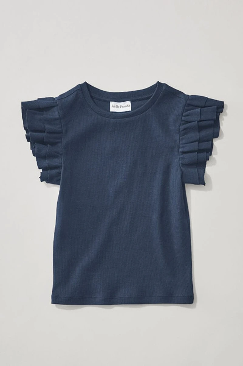 Hello Franki Sleeveless Ribbed Ruffle Tee for girls Navy