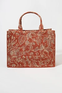 Jeanna Floral Canvas Tote Bag Rust