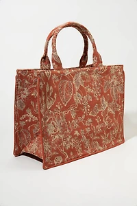 Jeanna Floral Canvas Tote Bag Rust