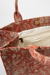Jeanna Floral Canvas Tote Bag Rust