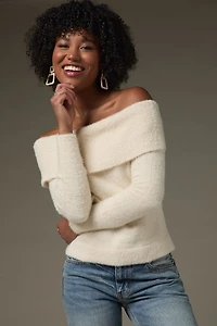 Nancy Fuzzy Off Shoulder Pullover Sweater