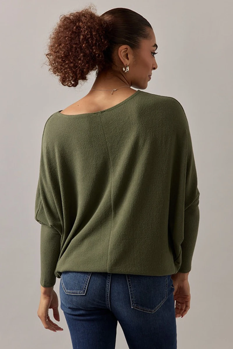 Josie Long Sleeve Dolman Top Olive Green