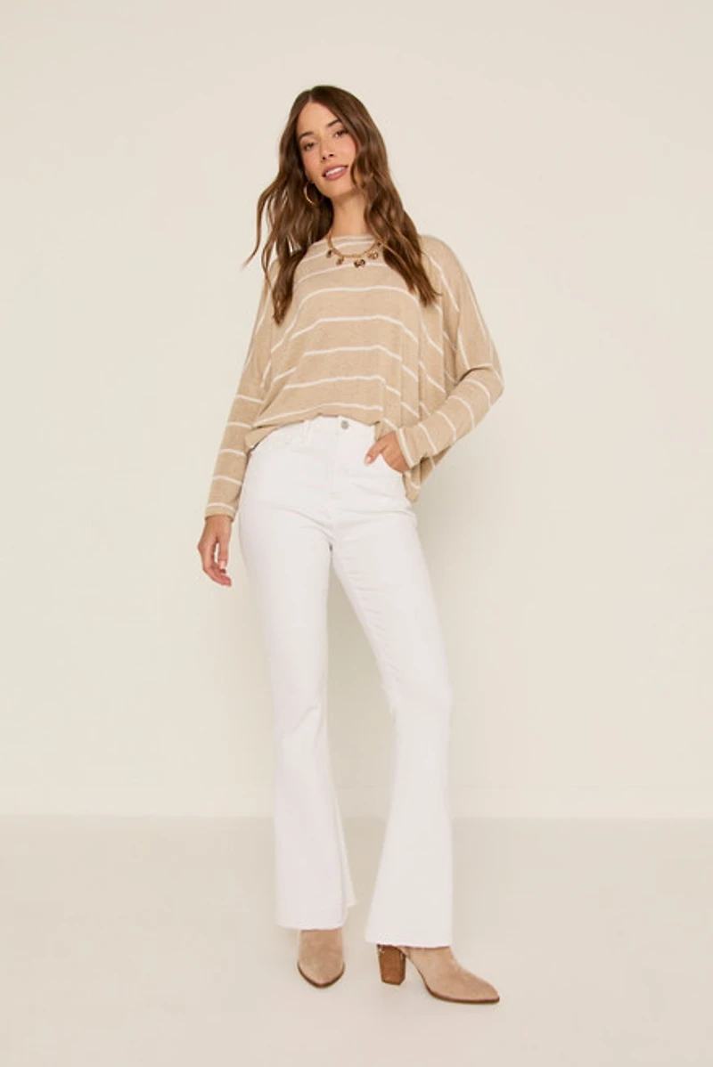Candice Striped Long Sleeve Dolman Knit Top Taupe