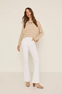 Candice Striped Long Sleeve Dolman Knit Top Taupe