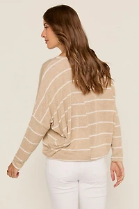 Candice Striped Long Sleeve Dolman Knit Top Taupe