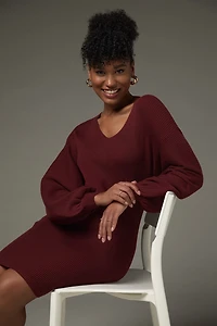 Maria Balloon Sleeve Sweater Dress Burgundy