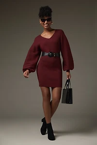 Maria Balloon Sleeve Sweater Dress Burgundy