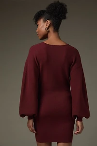 Maria Balloon Sleeve Sweater Dress Burgundy