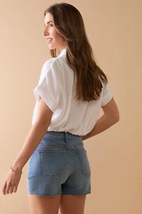 Brianna Distressed Hem Denim Shorts Medium