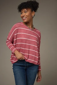 Candice Striped Long Sleeve Dolman Knit Top Mauve