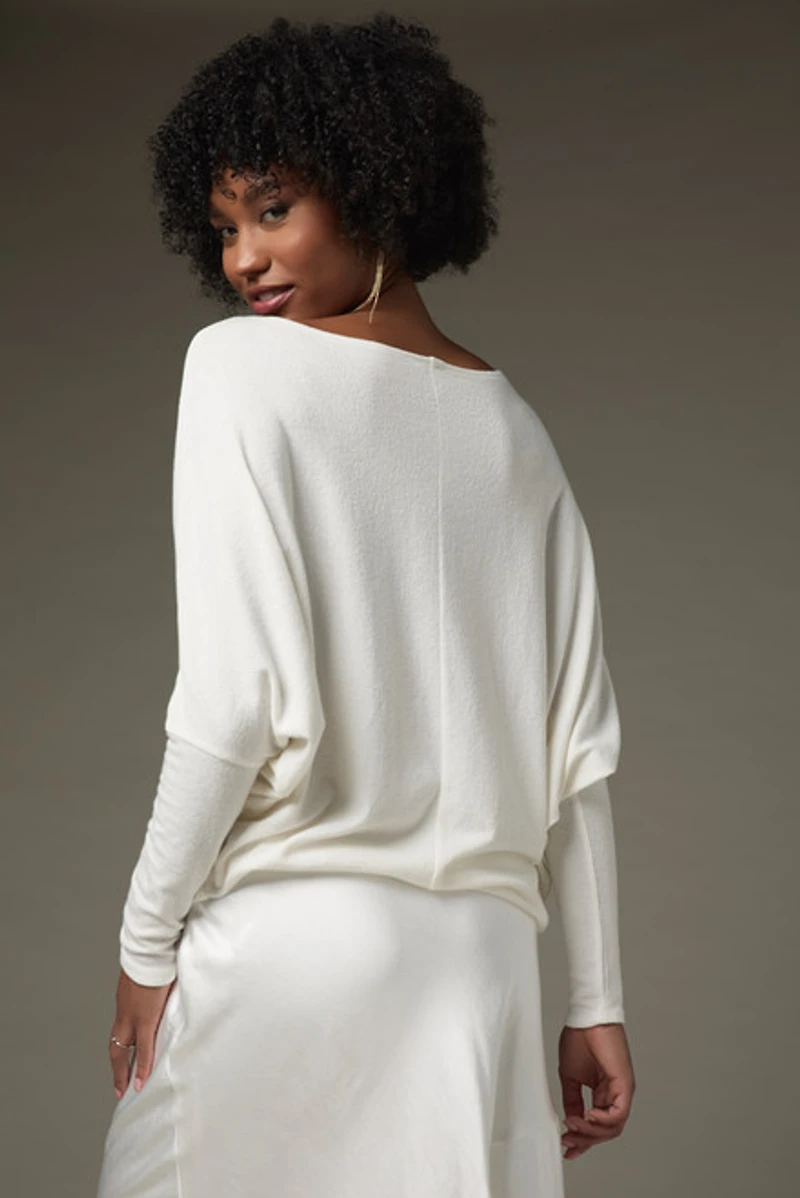 Josie Long Sleeve Dolman Top White