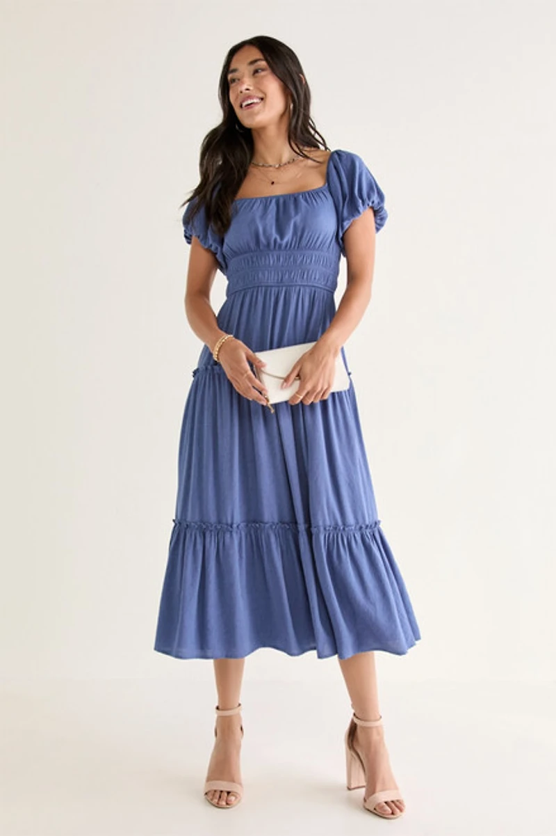 Emma Puff Sleeve Tiered Midi Dress
