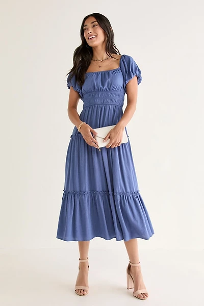 Emma Puff Sleeve Tiered Midi Dress