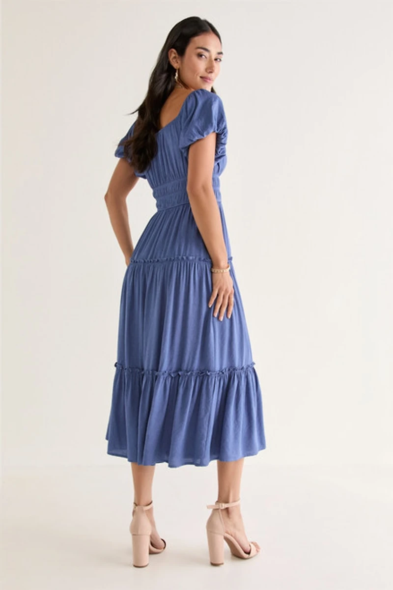 Emma Puff Sleeve Tiered Midi Dress