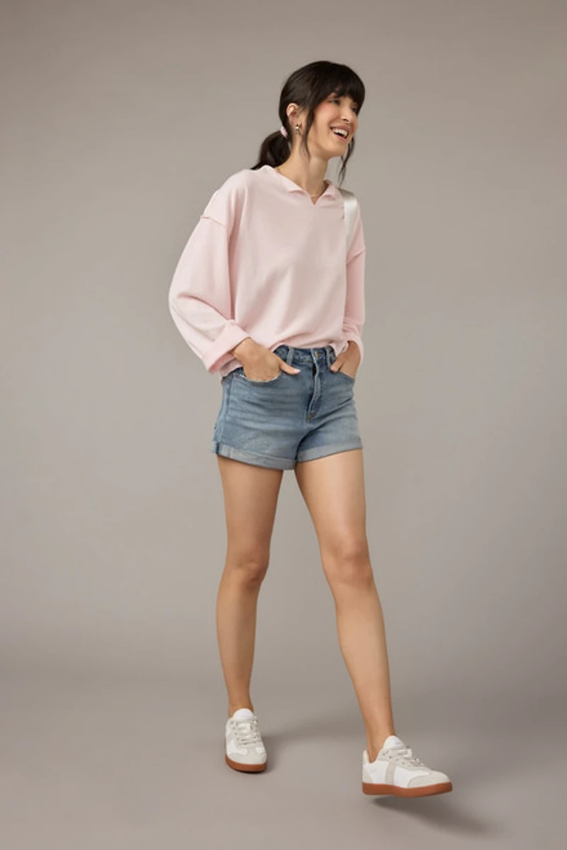 Claire Slouchy Fit Notch Neck Long Sleeve Top Light