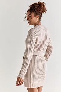 Diane Cable Knit Tie Waist Mini Dress Taupe