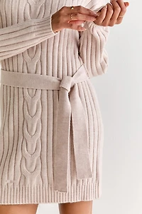 Diane Cable Knit Tie Waist Mini Dress Taupe