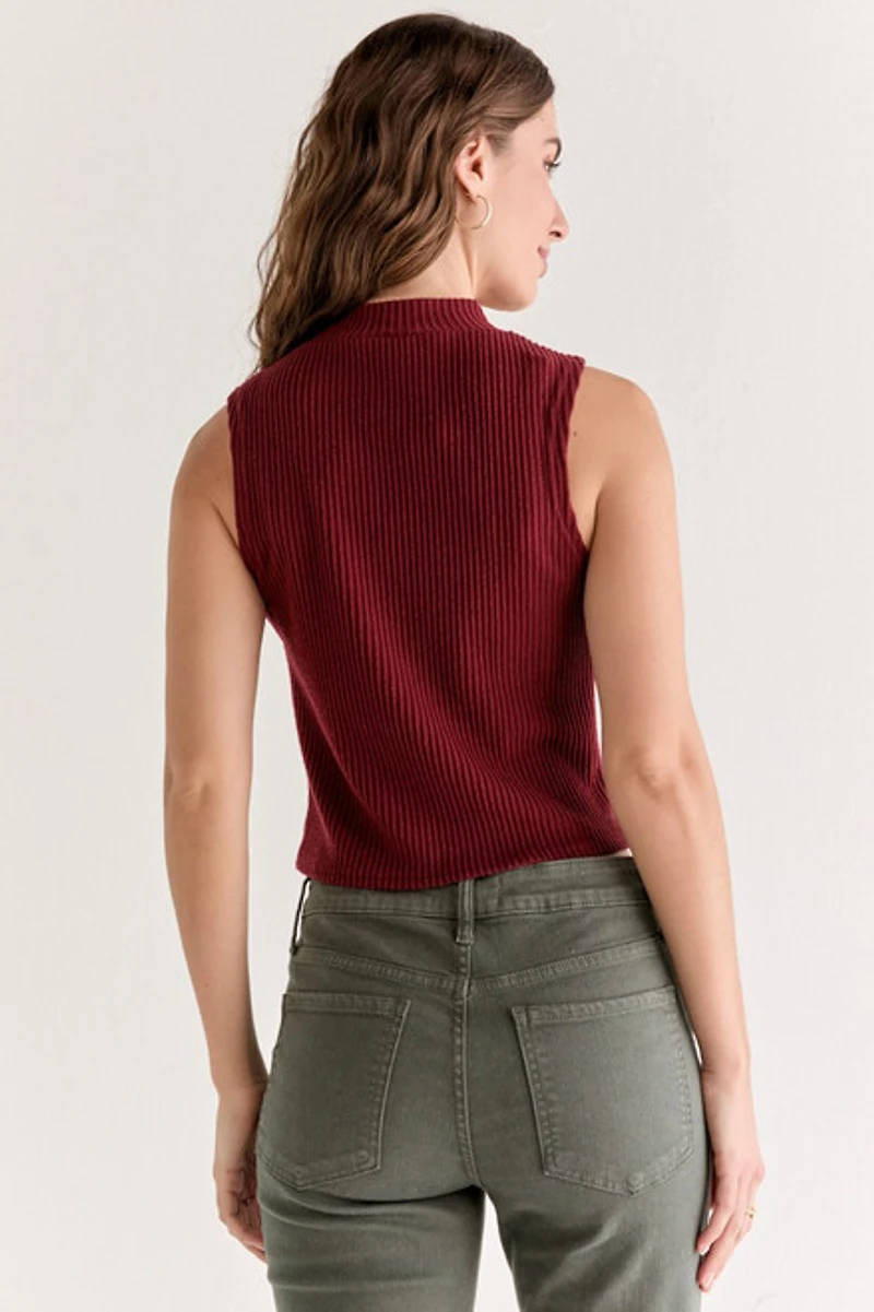 Christine Mock Neck Knitted Tank Top Burgundy
