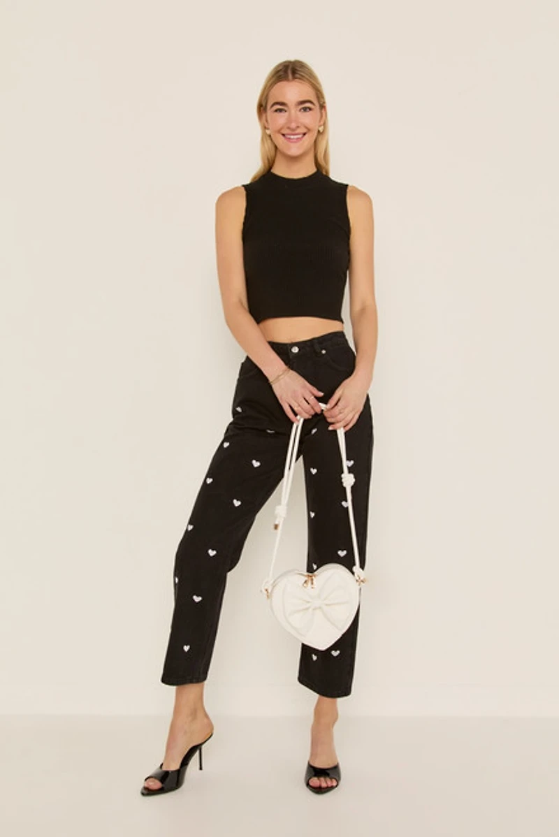 Harriet Mock Neck Ribbed Tank Top Black