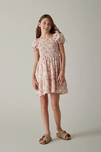 Hello Franki Short Sleeve Smocked Tiered Dress for girls Pink