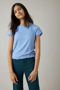 Hello Franki Everly Lettuce Edge Rib Knit T-Shirt for girls