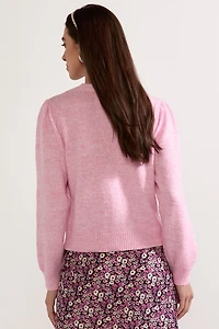 Tami Tonal Flower Applique Pullover Sweater Pink