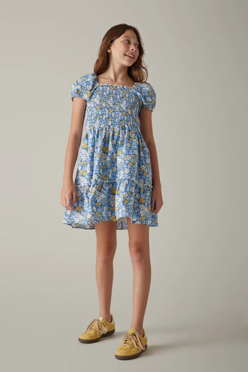 Hello Franki Short Sleeve Smocked Tiered Dress for girls Navy