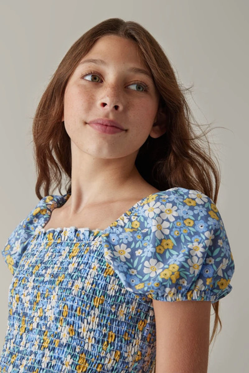 Hello Franki Short Sleeve Smocked Tiered Dress for girls Navy