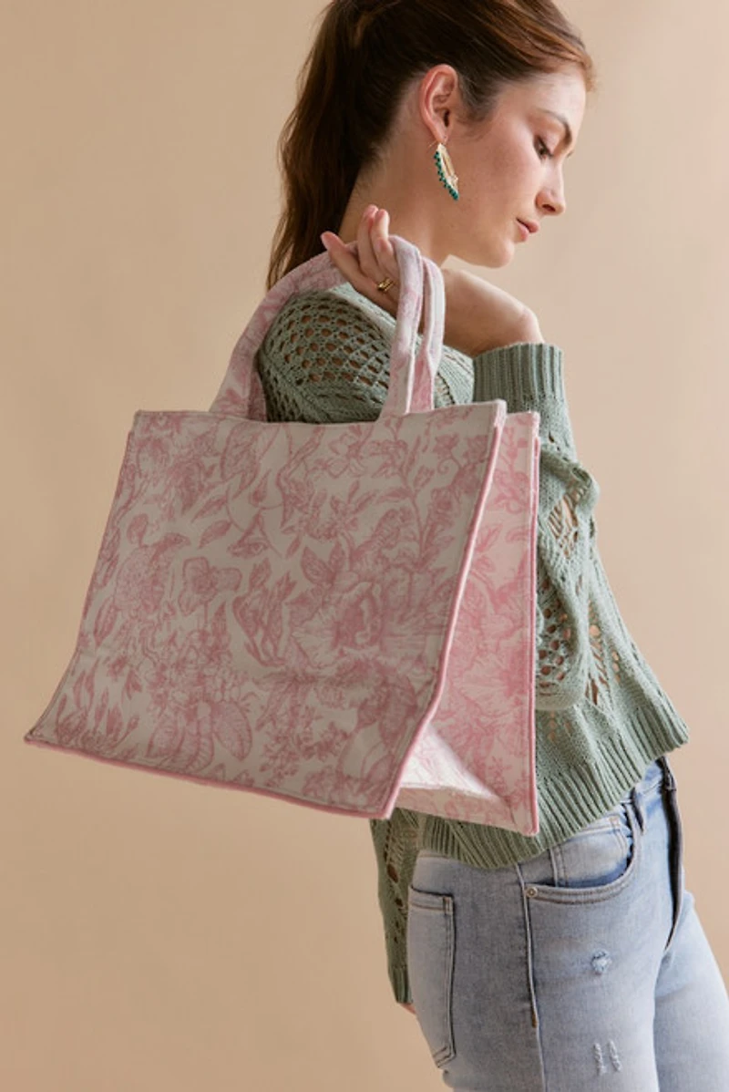 Jeanna Floral Canvas Tote Bag Blush