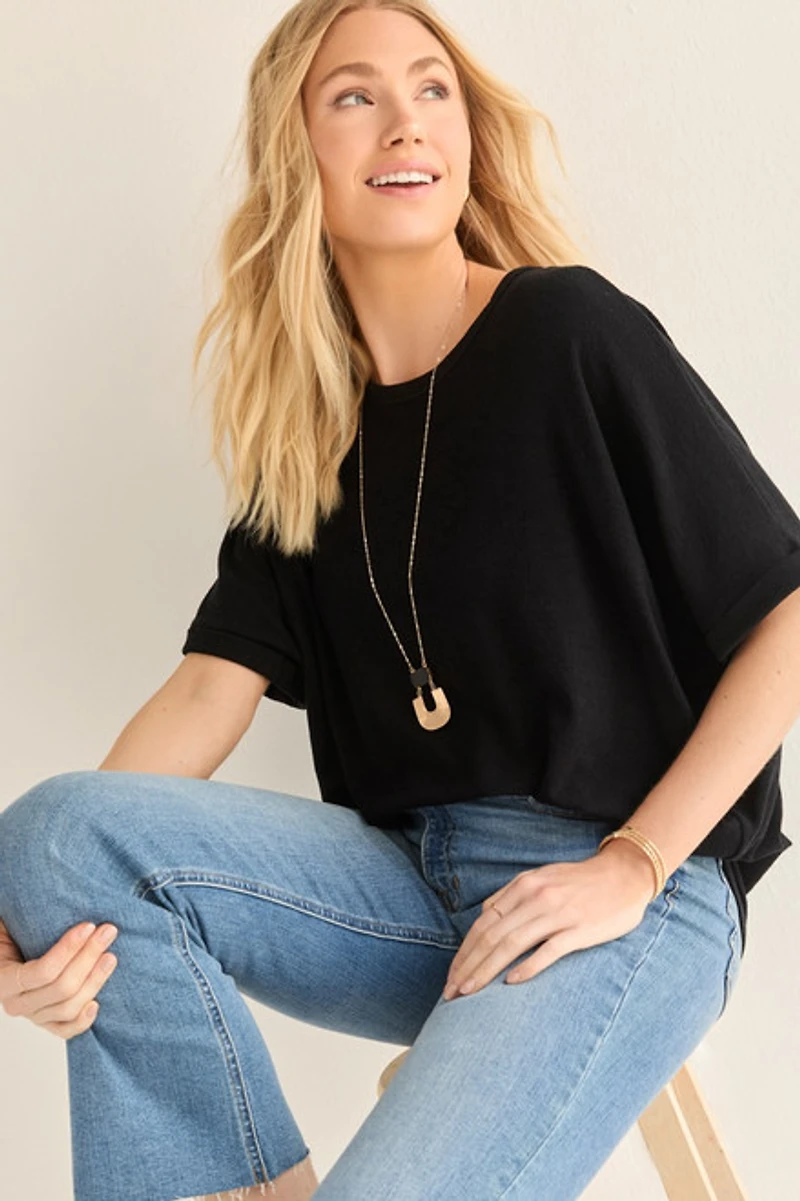 Annabeth Crew Neck Dolman Tee Black