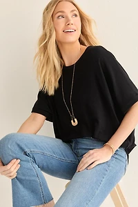 Annabeth Crew Neck Dolman Tee Black
