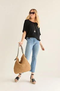 Annabeth Crew Neck Dolman Tee Black