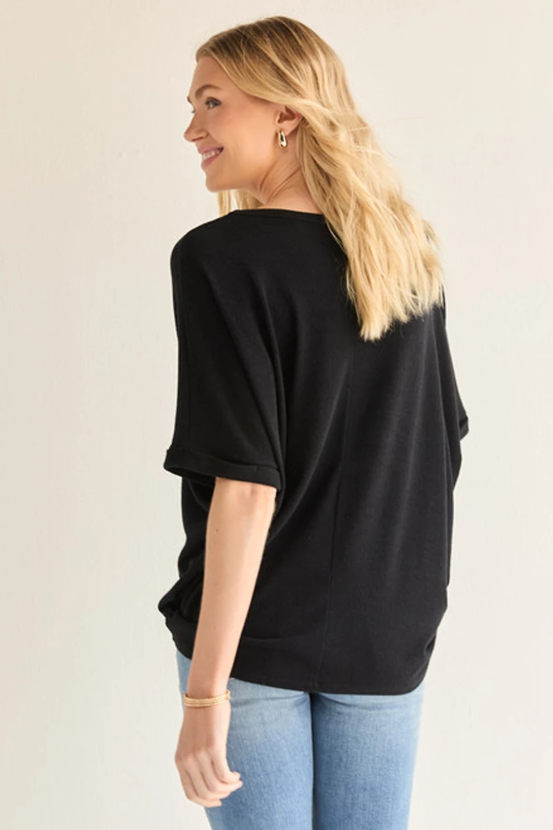 Annabeth Crew Neck Dolman Tee Black