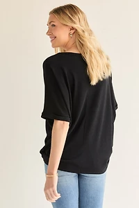 Annabeth Crew Neck Dolman Tee Black