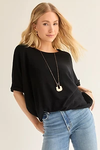 Annabeth Crew Neck Dolman Tee Black
