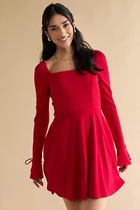 Rene Long Sleeve Waisted Mini Dress Red