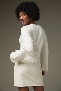 Nellie Pearl Embellished Pullover Sweater White
