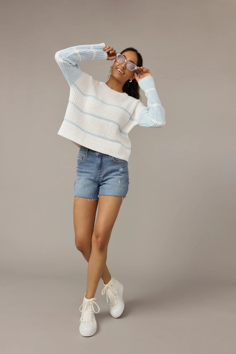Alice Two Tone Striped Pullover Light Blue