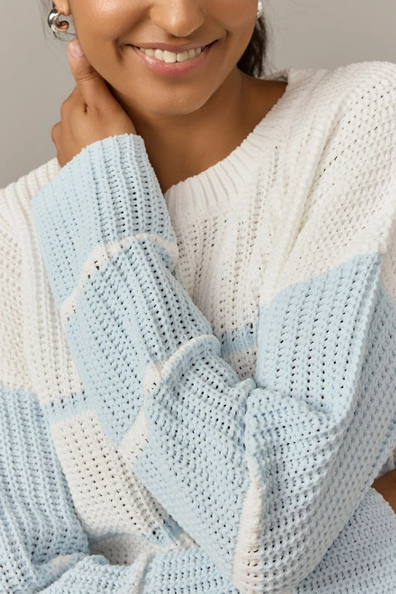 Alice Two Tone Striped Pullover Light Blue