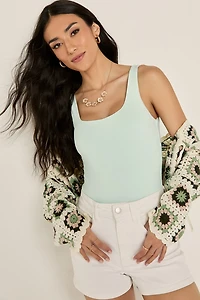 yummi by francesca's Sleeveless Square Neck Tank Bodysuit Mint